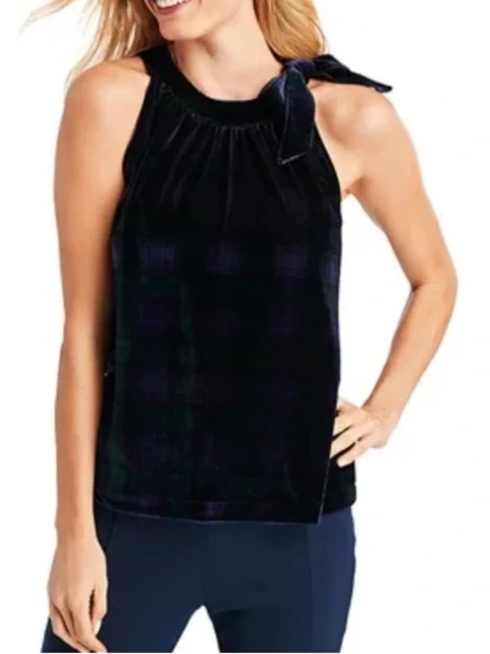 Vineyard Vines Black Velvet Tie-Shoulder Sleeveless Blouse